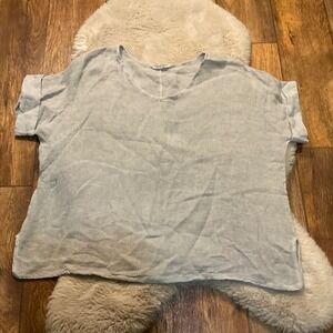 Catwalk Studio Linen Blend Size Large Short Sleeve Made Italy Shirt Blouse Weave